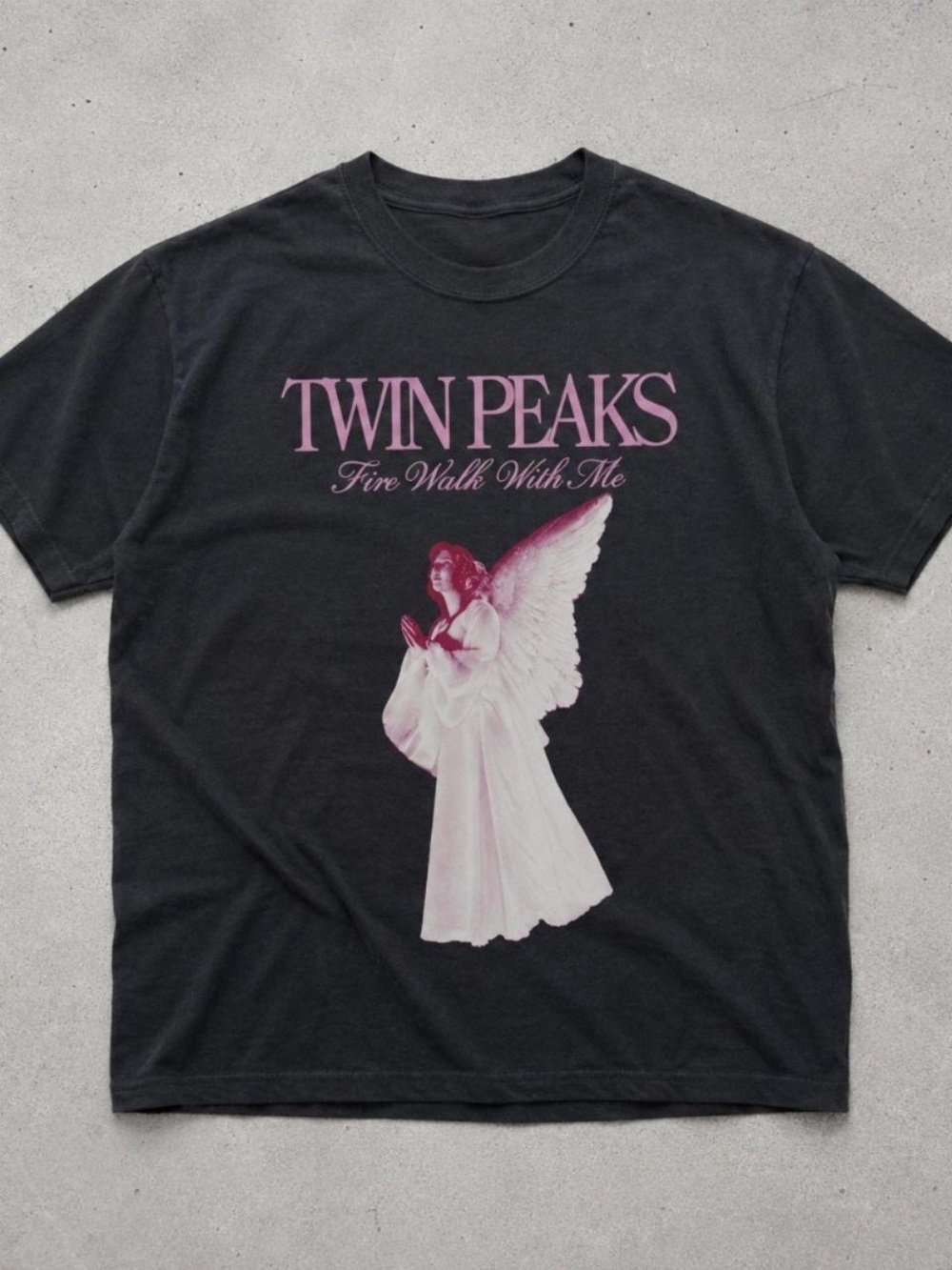 Gildan Black Tee with Pink Twin Peaks Angel Graphic